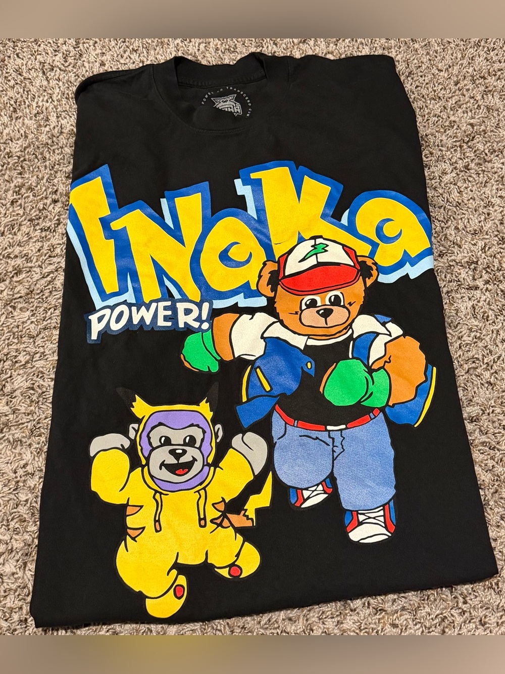 INAKA Power XXL Black Anime Bear Graphic T-Shirt Streetwear Tee